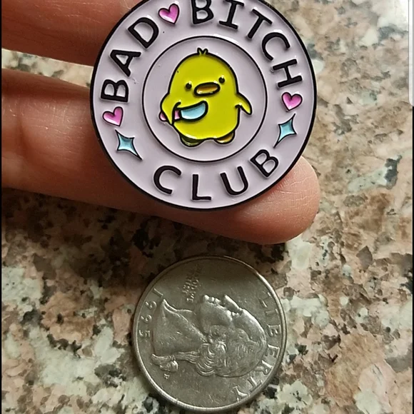 *2 for $13* Bad Chick Club Chick w/ Knife Round Enamel Pin - Picture 2 of 3